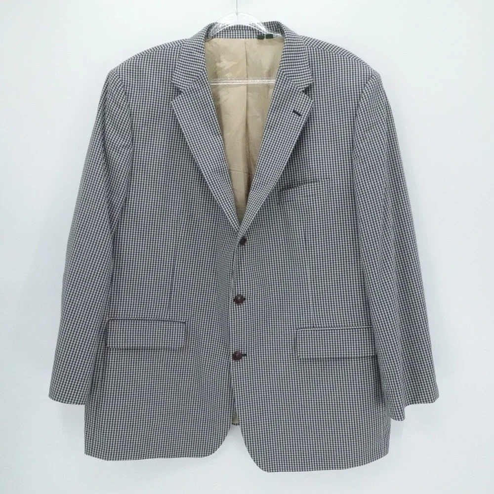 Orvis‎ Blazer Mens 52L Blue Gingham Check Sport Coat Business Casual Office